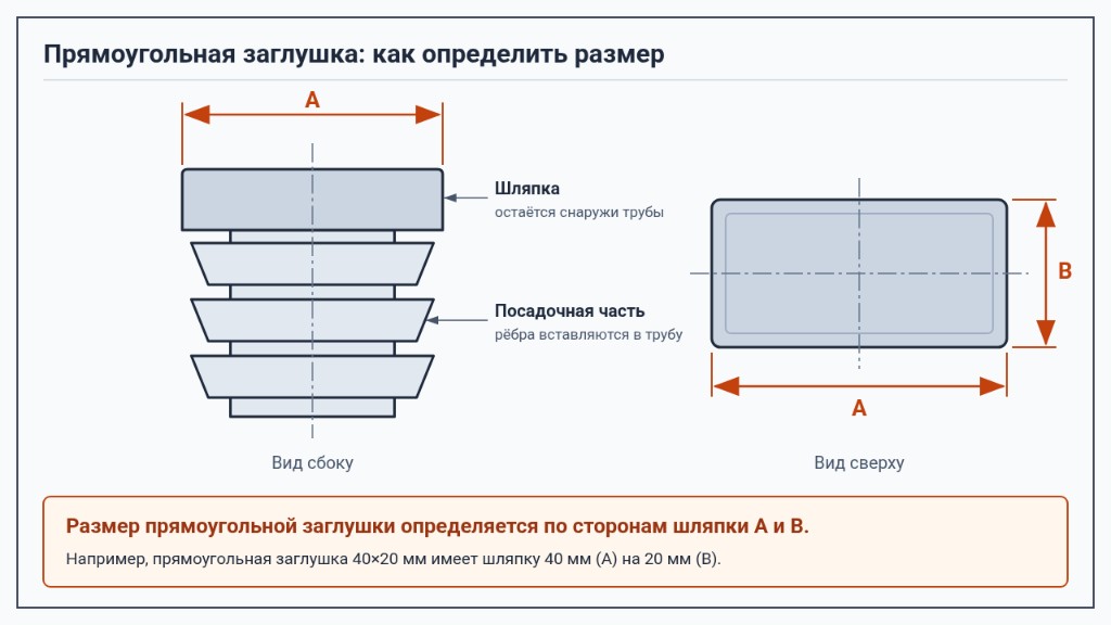 Прямоугольная заглушка: размер определяется по сторонам шляпки