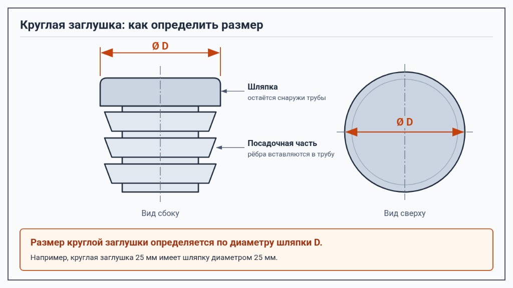 Круглая заглушка: размер определяется по диаметру шляпки
